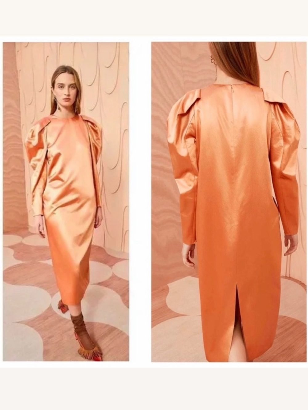 Ulla Johnson Silvana Copper Satin Midi Dress Boho Long Sleeve US 8 NWT ⚪️